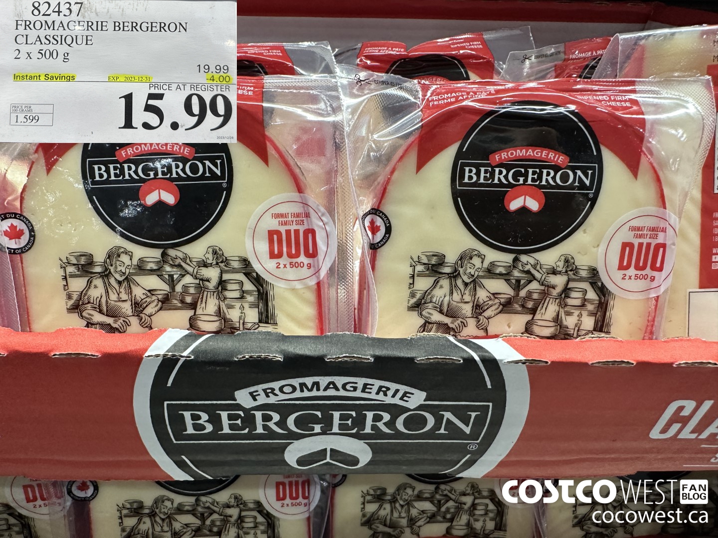 82437 FROMAGERIE BERGERON CLASSIQUE 2 X 500 G ($4.00 INSTANT SAVINGS EXPIRES ON 2023-12-31) $15.99
