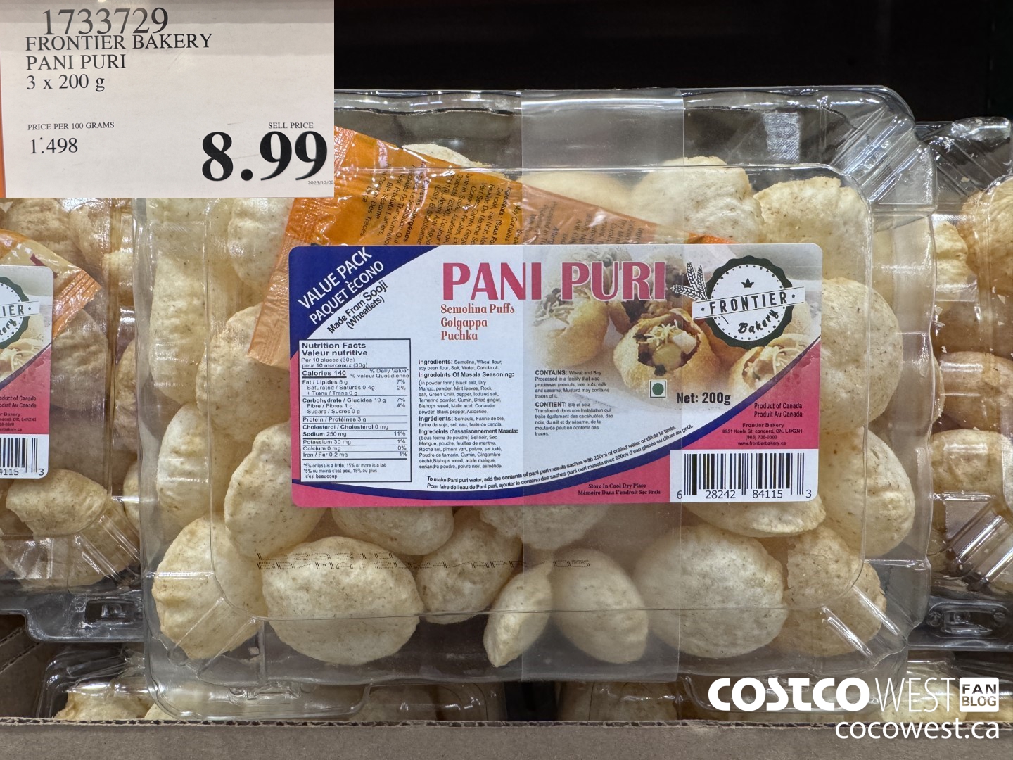 1733729 FRONTIER BAKERY PANI PURI 3 X 200 G $8.99