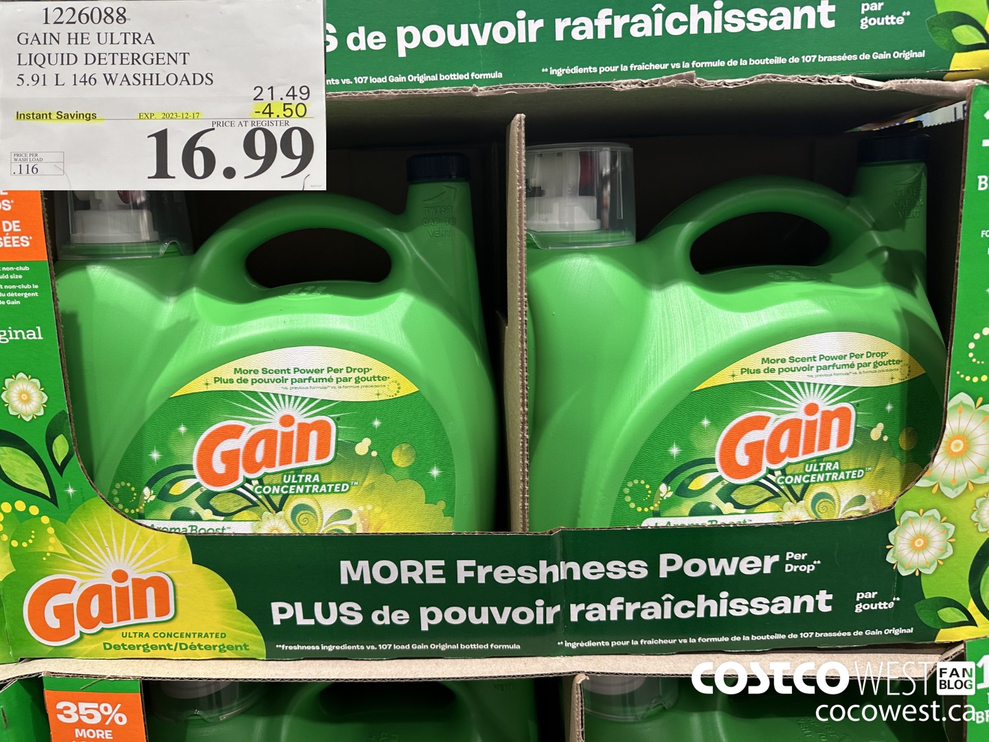 1226088 GAIN HE ULTRA LIQUID DETERGENT 5.91 L 146 WASHLOADS ($4.50 INSTANT SAVINGS EXPIRES ON 2023-12-17) $16.99