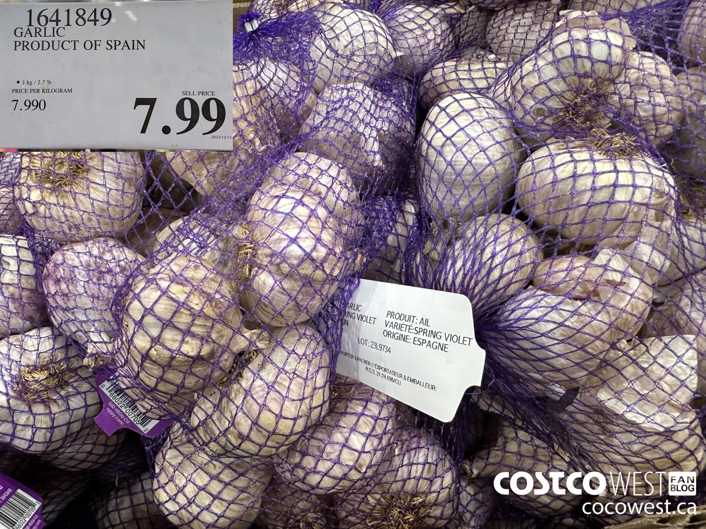 1641849 GARLIC PRODUCT OF SPAIN $7.99