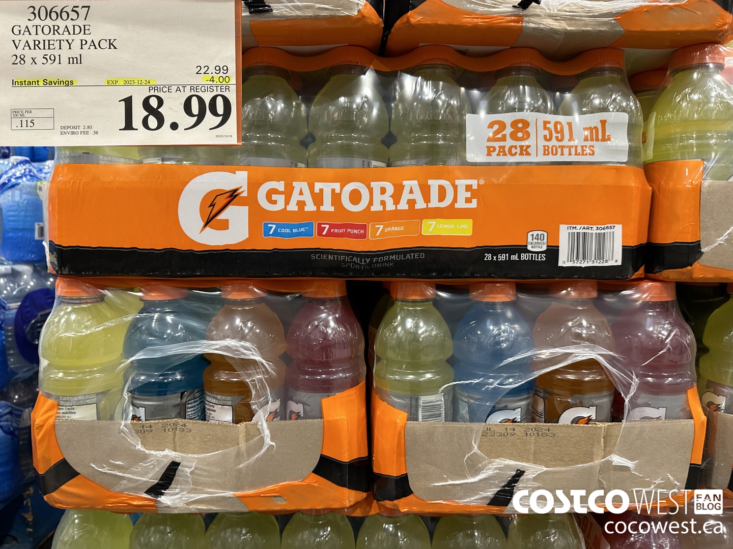 306657 GATORADE VARIETY PACK 28 x 591 ml ($4.00 INSTANT SAVINGS EXPIRES ON 2023-12-24) $18.99