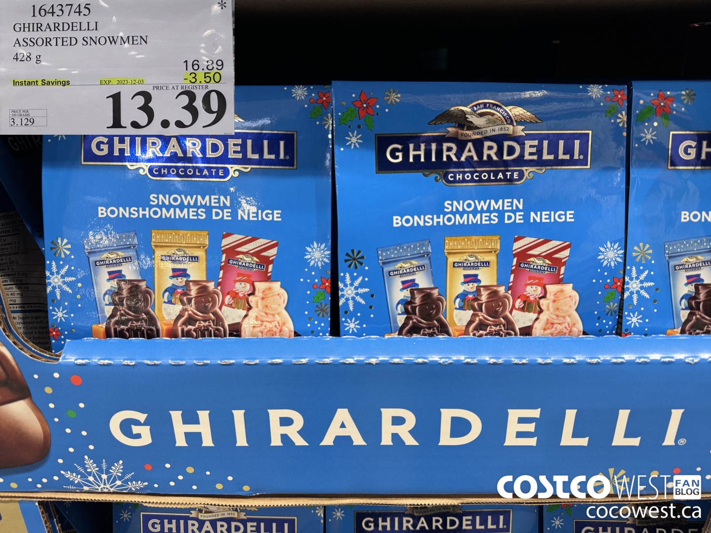 1643745 GHIRARDELLI ASSORTED SNOWMEN 428 G ($3.50 INSTANT SAVINGS EXPIRES ON 2023-12-03) $13.39