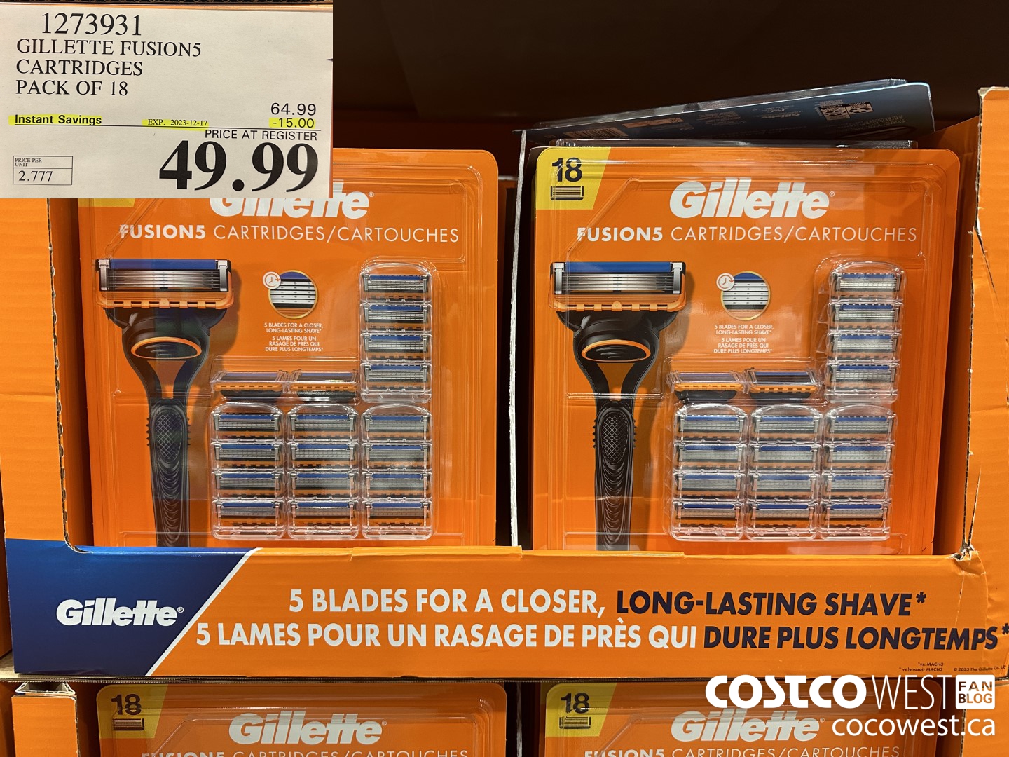 1273931 GILLETTE FUSIONS CARTRIDGES PACK OF 18 ($15.00 INSTANT SAVINGS EXPIRES ON 2023-12-17) $49.99