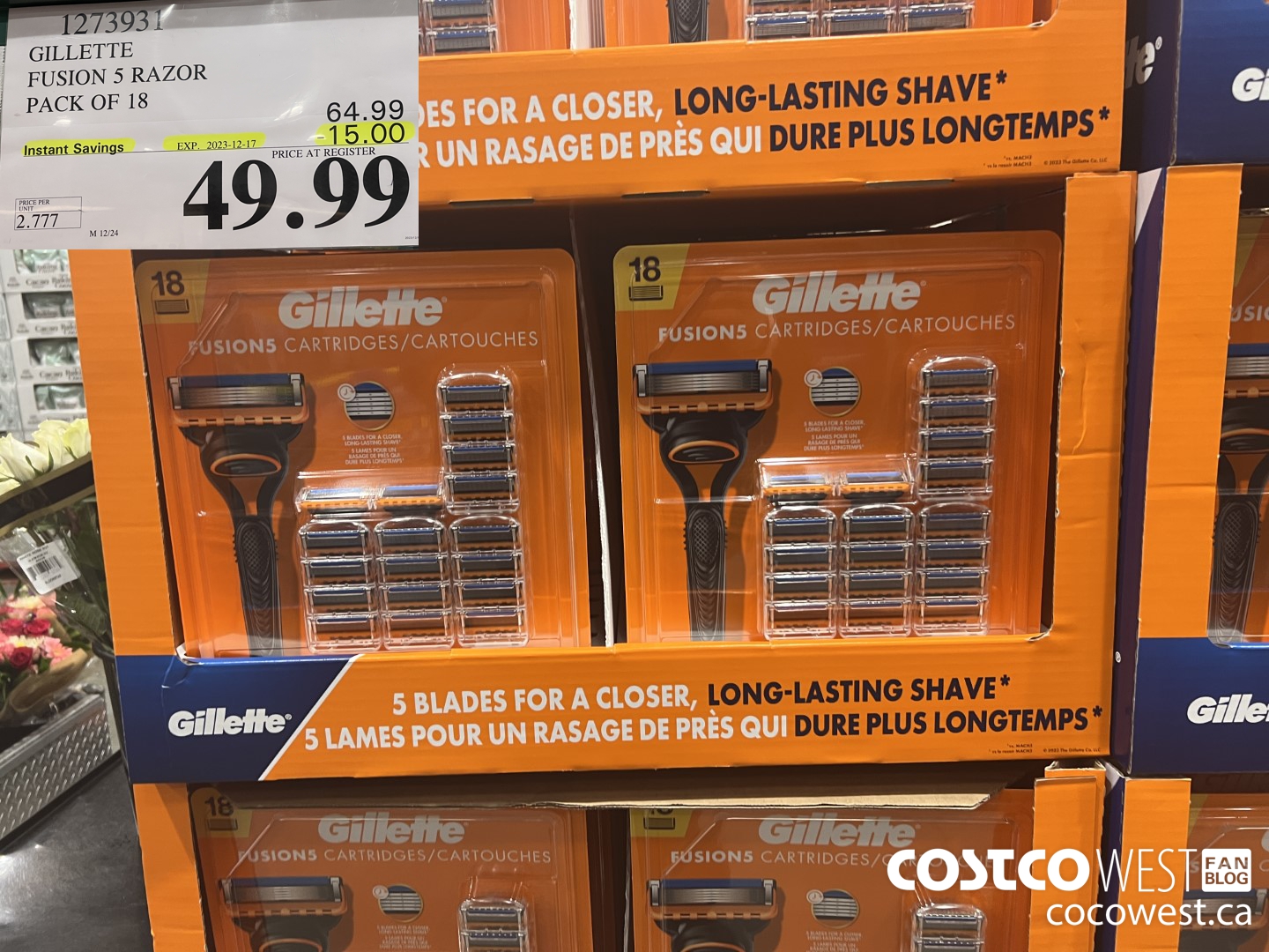 1273931 GILLETTE FUSIONS CARTRIDGES PACK OF 18 ($15.00 INSTANT SAVINGS EXPIRES ON 2023-12-17) $49.99