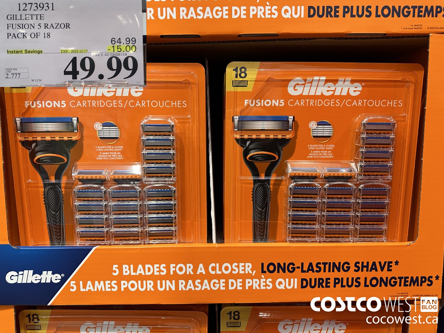 1273931 GILLETTE FUSIONS CARTRIDGES PACK OF 18 ($15.00 INSTANT SAVINGS EXPIRES ON 2023-12-17) $49.99