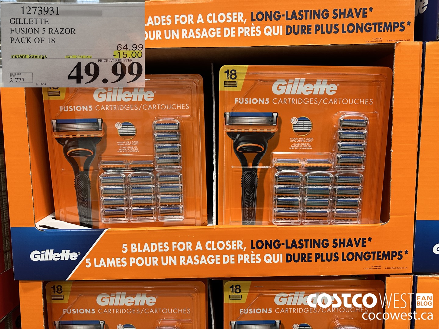 1273931 GILLETTE FUSIONS CARTRIDGES PACK OF 18 ($15.00 INSTANT SAVINGS EXPIRES ON 2023-12-31) $49.99