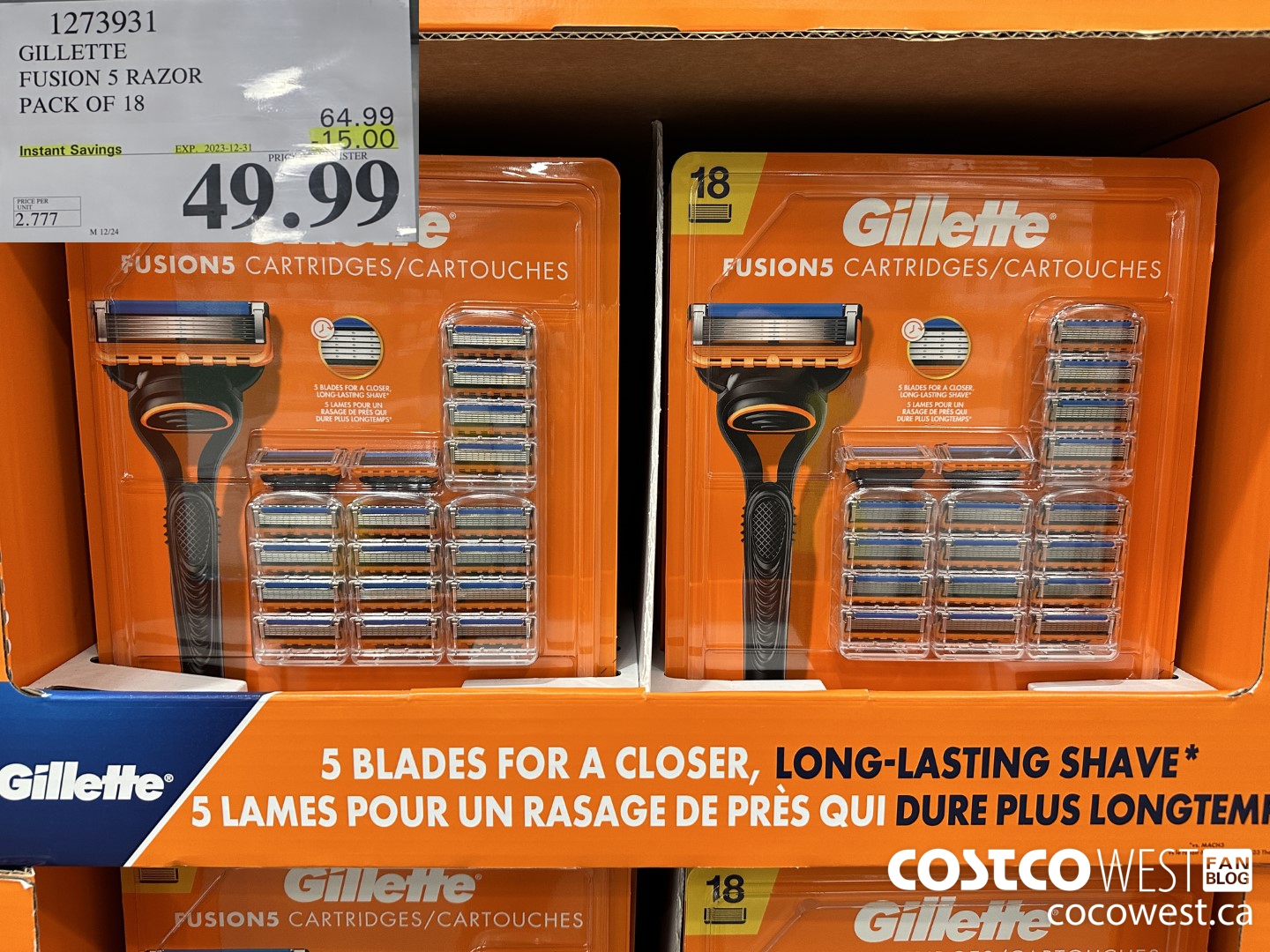 1273931 GILLETTE FUSIONS CARTRIDGES PACK OF 18 ($15.00 INSTANT SAVINGS EXPIRES ON 2023-12-31) $49.99