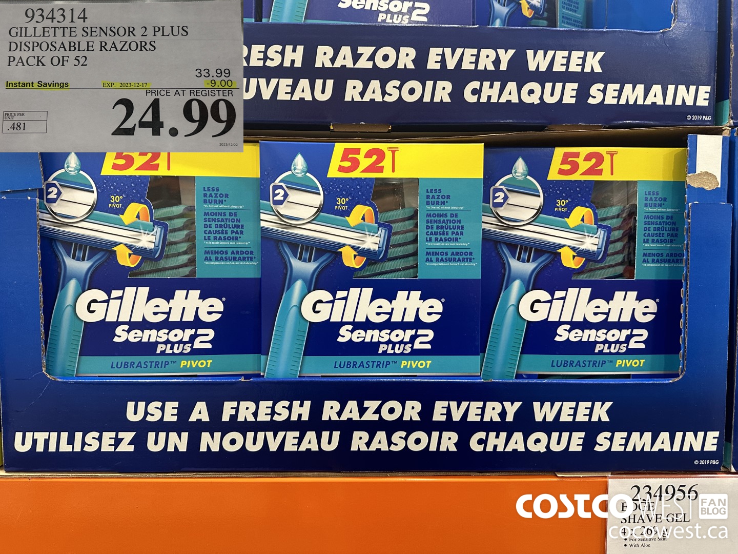 934314 GILLETTE SENSOR 2 PLUS DISPOSABLE RAZORS PACK OF 52 ($9.00 INSTANT SAVINGS EXPIRES ON 2023-12-17) $24.99