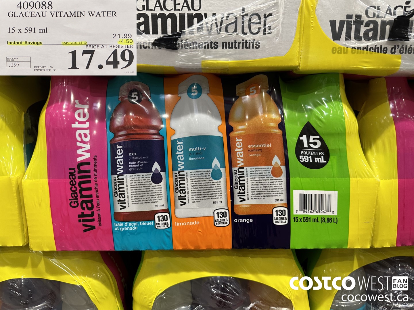 409088 GLACEAU VITAMIN WATER 15 x 591 ml ($4.50 INSTANT SAVINGS EXPIRES ON 2023-12-10) $17.49