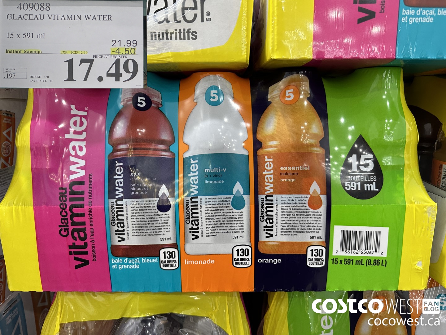 409088 GLACEAU VITAMIN WATER 15 x 591 ml ($4.50 INSTANT SAVINGS EXPIRES ON 2023-12-10) $17.49
