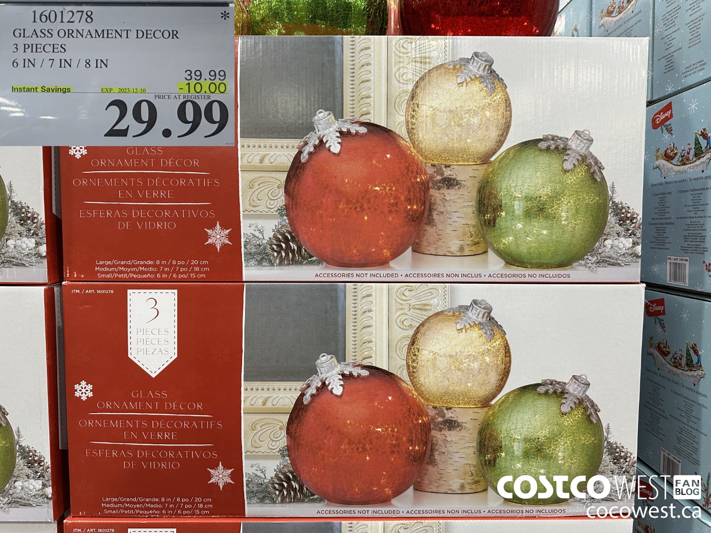 1601278 GLASS ORNAMENT DECOR 3 PIECES 6 IN / 7 IN / 8 IN ($10.00 INSTANT SAVINGS EXPIRES ON 2023-12-10) $29.99