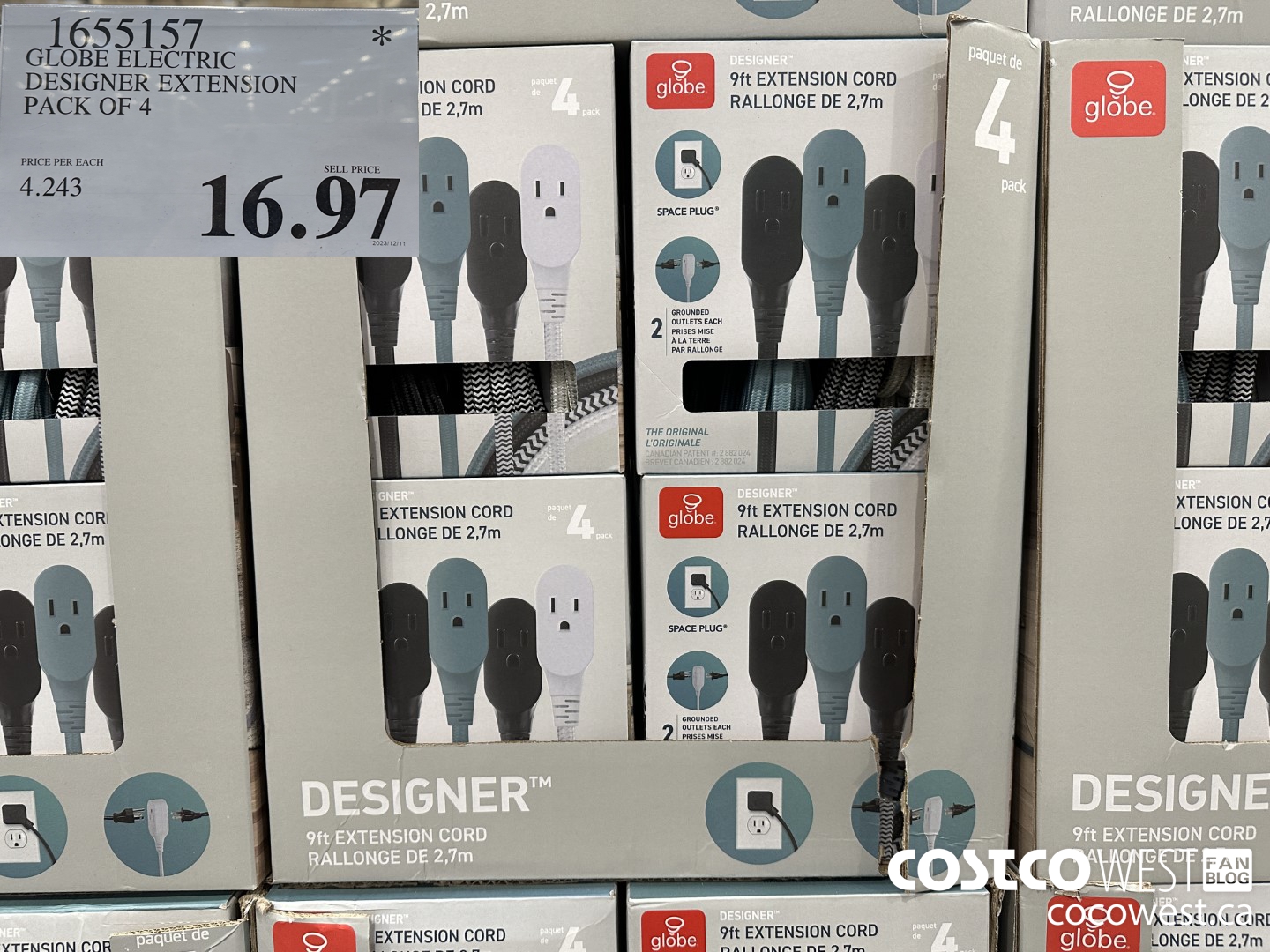 1655157 GLOBE ELECTRIC DESIGNER EXTENSION PACK OF 4 $16.97