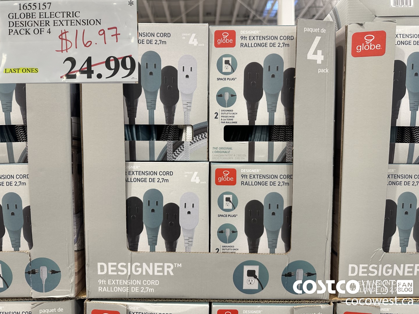 1655157 GLOBE ELECTRIC DESIGNER EXTENSION PACK OF 4 $16.97