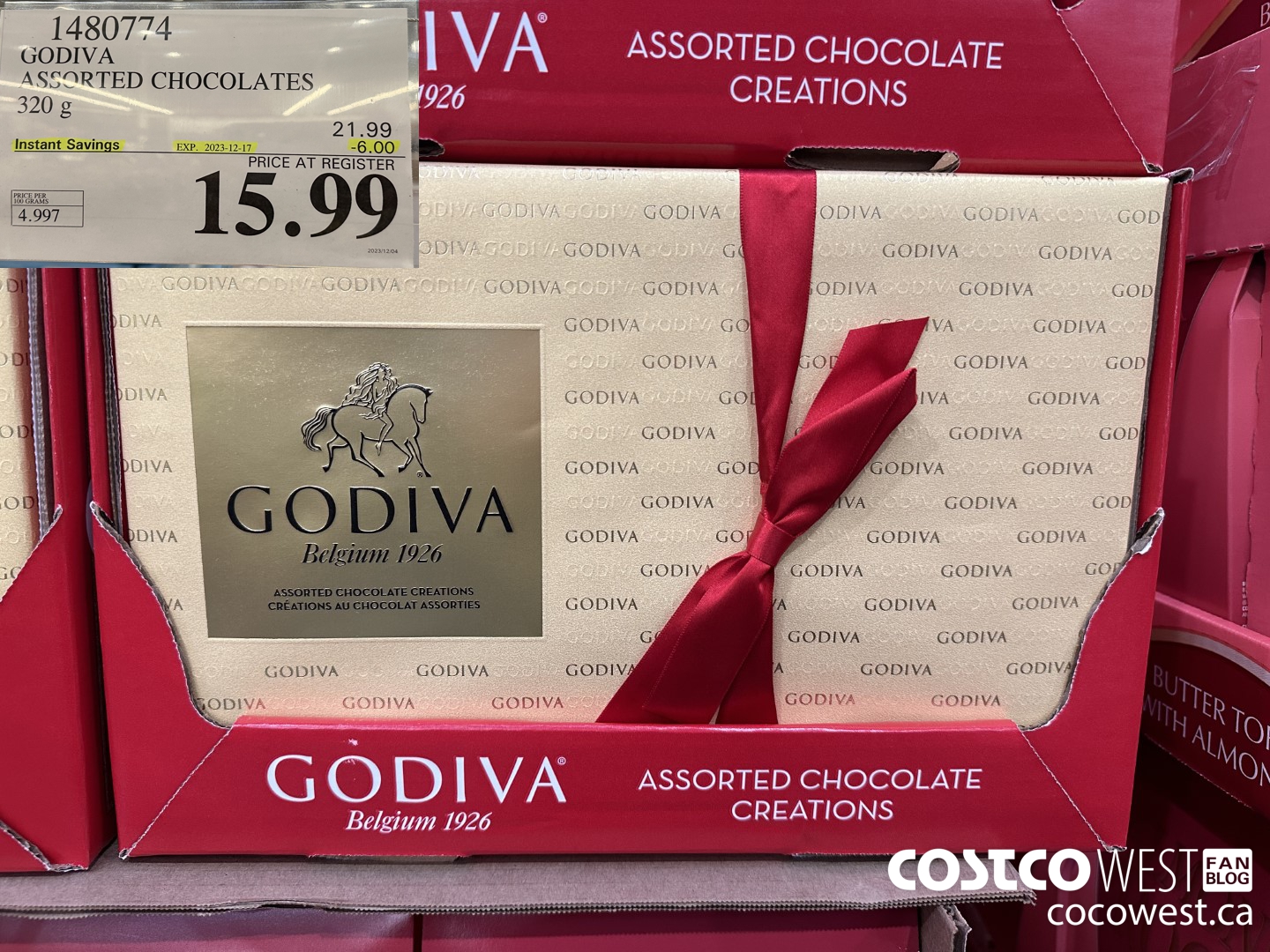 1480774 GODIVA ASSORTED CHOCOLATES 320 G ($6.00 INSTANT SAVINGS EXPIRES ON 2023-12-17) $15.99