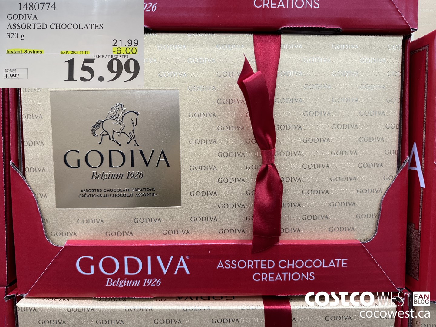 1480774 GODIVA ASSORTED CHOCOLATES 320 G ($6.00 INSTANT SAVINGS EXPIRES ON 2023-12-17) $15.99