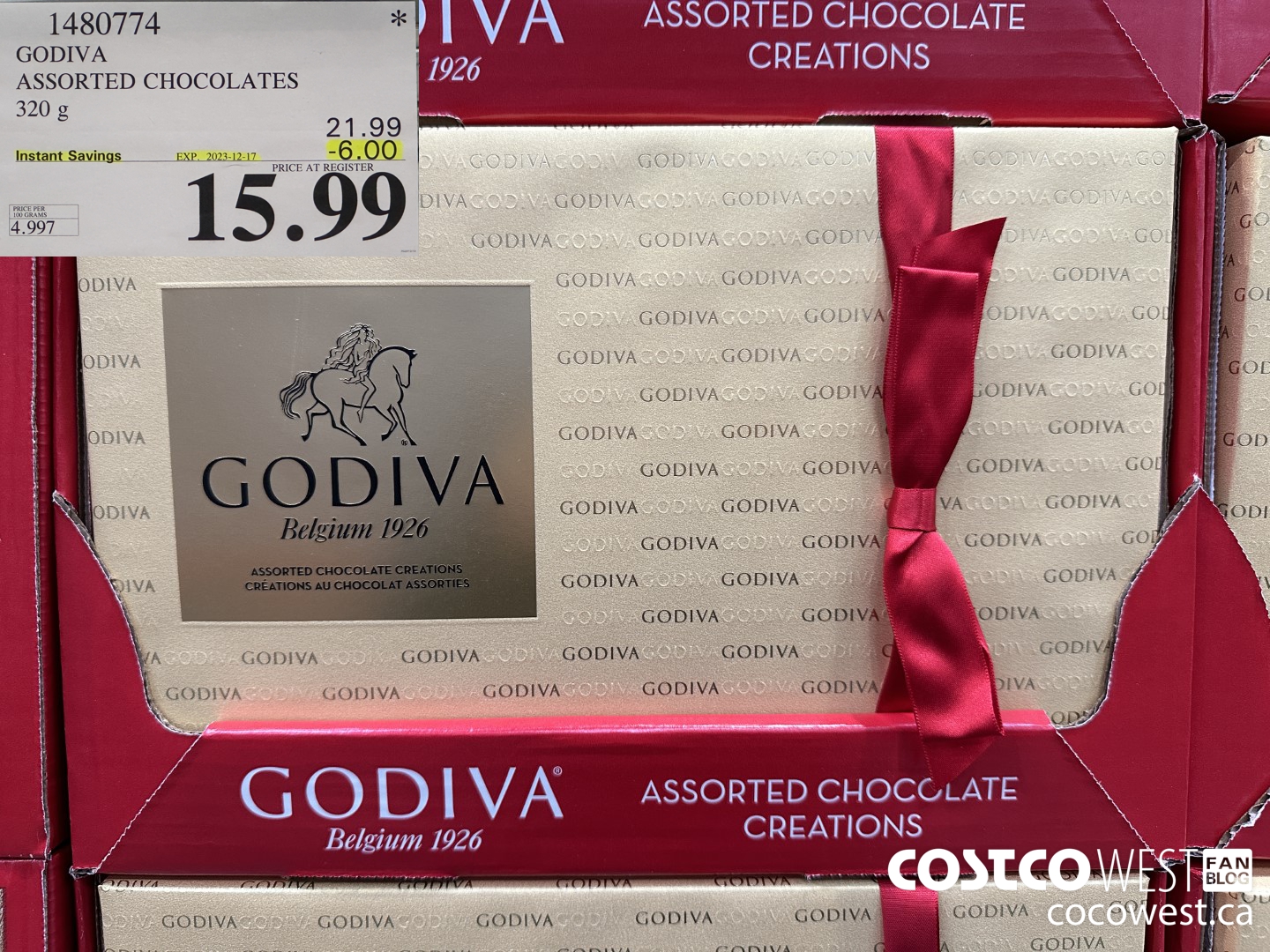 1480774 GODIVA ASSORTED CHOCOLATES 320 G ($6.00 INSTANT SAVINGS EXPIRES ON 2023-12-17) $15.99