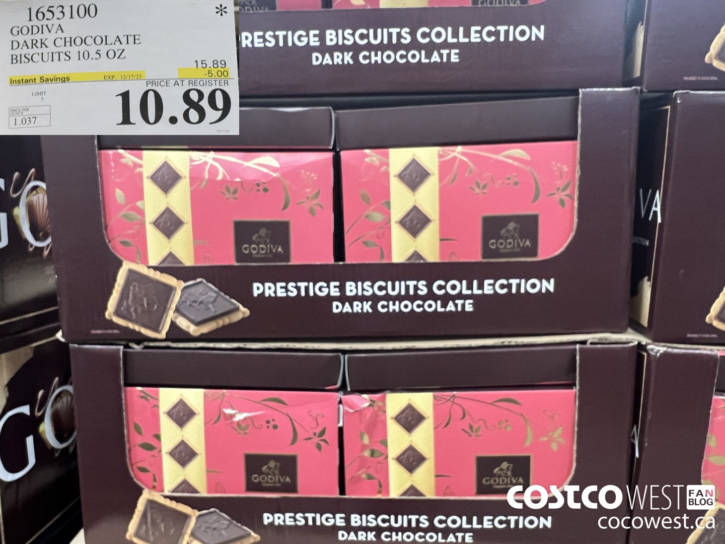 1653100 GODIVA DARK CHOCOLATE BISCUITS 10.5 OZ ($5.00 INSTANT SAVINGS EXPIRES ON 2023-12-17) $10.89