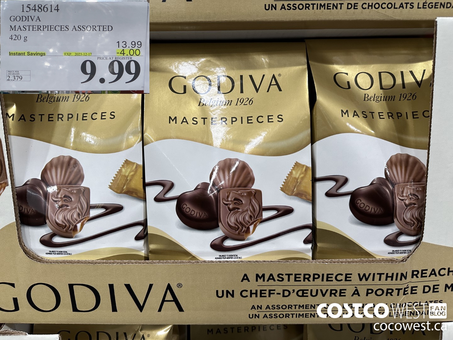 1548614 GODIVA MASTERPIECES ASSORTED 420 g ($4.00 INSTANT SAVINGS EXPIRES ON 2023-12-17) $9.99