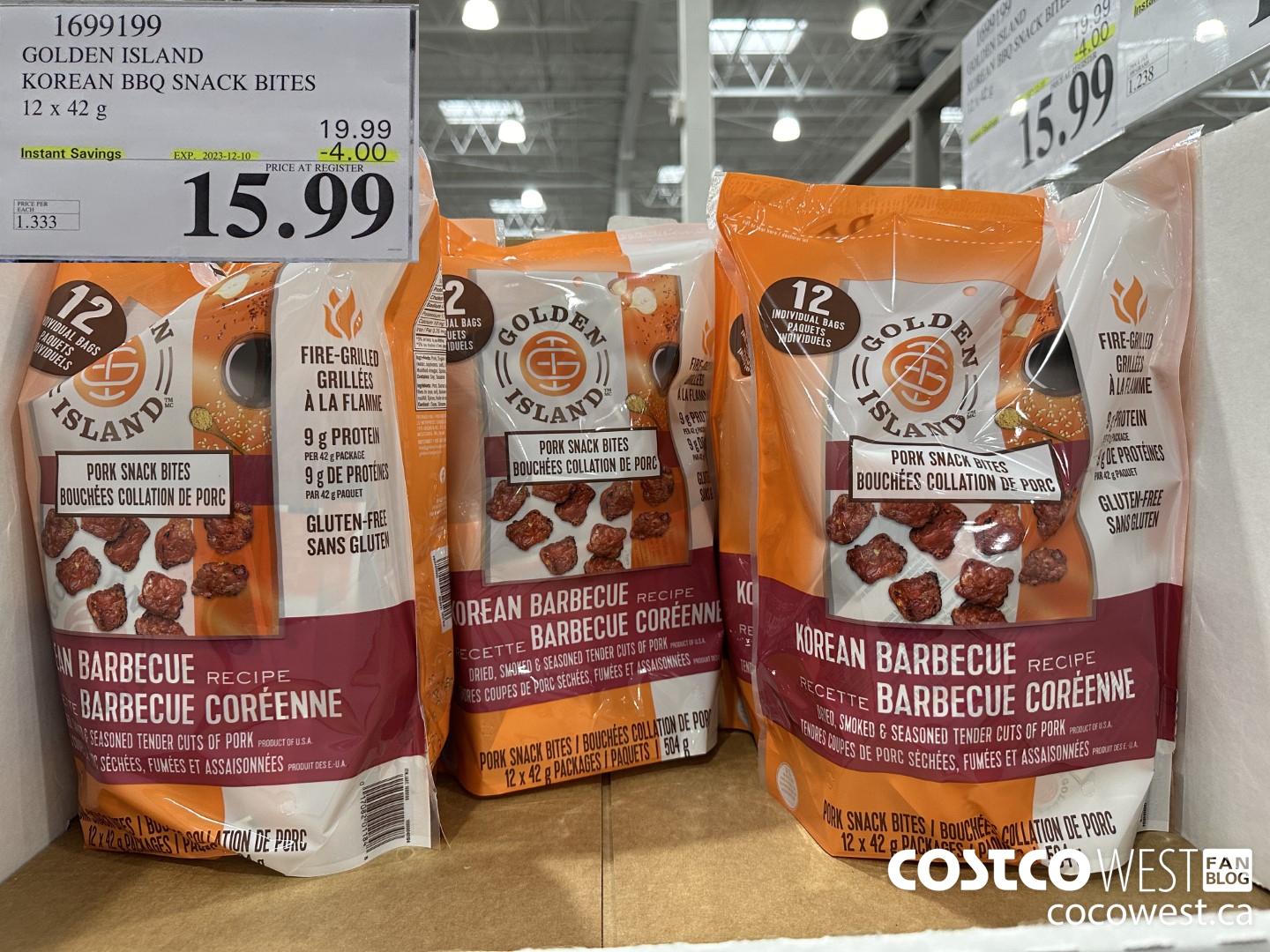 1699199 GOLDEN ISLAND KOREAN BBQ SNACK BITES 12 X 42 G ($4.00 INSTANT SAVINGS EXPIRES ON 2023-12-10) $15.99