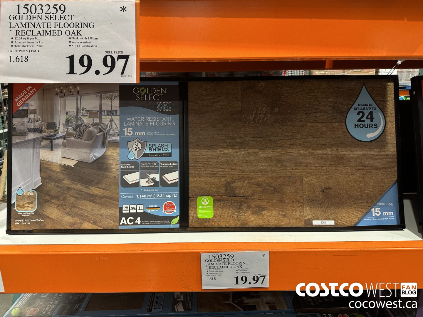 1503259 GOLDEN SELECT LAMINATE FLOORING RECLAIMED OAK $19.97