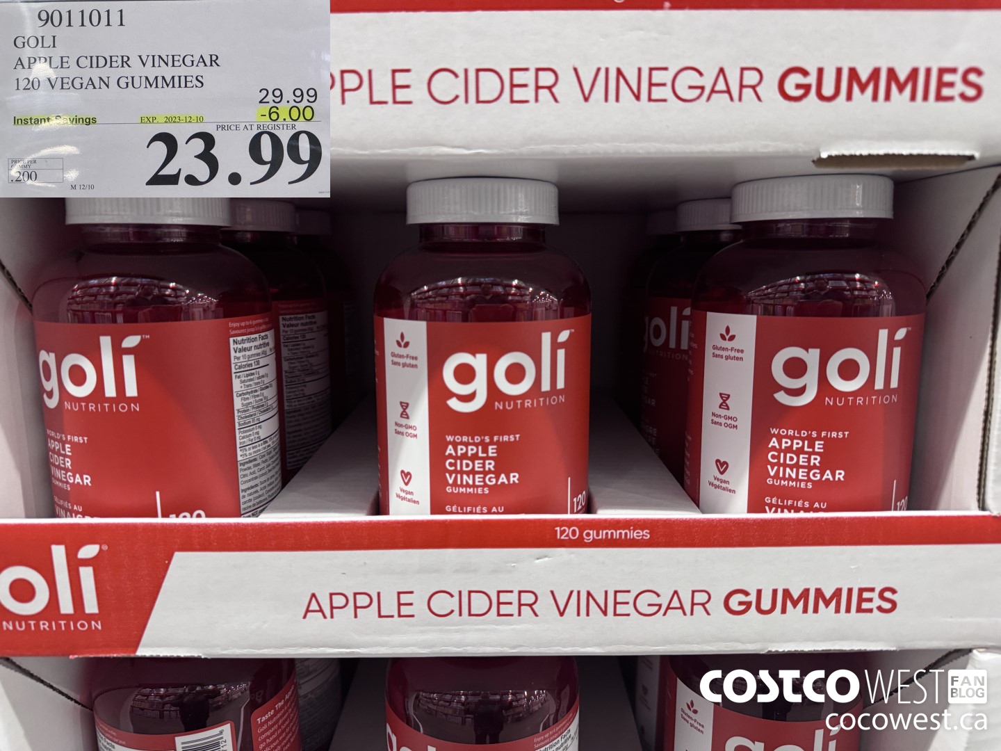 9011011 GOLI APPLE CIDER VINEGAR 120 VEGAN GUMMIES ($6.00 INSTANT SAVINGS EXPIRES ON 2023-12-10) $23.99
