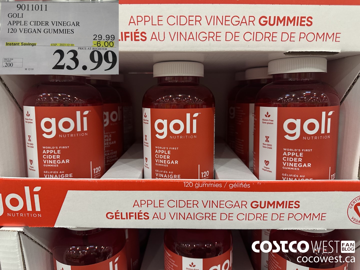 9011011 GOLI APPLE CIDER VINEGAR 120 VEGAN GUMMIES ($6.00 INSTANT SAVINGS EXPIRES ON 2023-12-10) $23.99