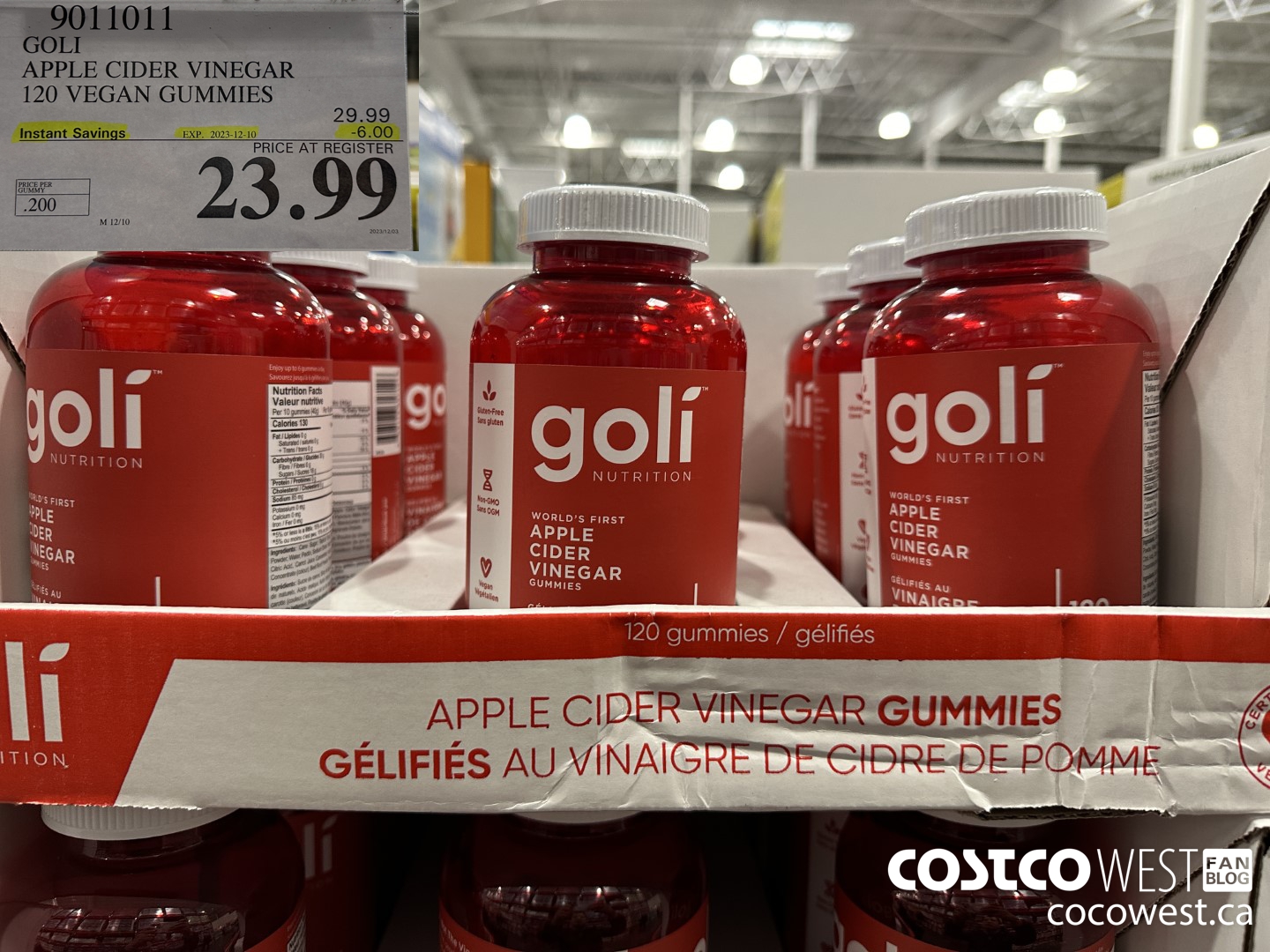 9011011 GOLI APPLE CIDER VINEGAR 120 VEGAN GUMMIES ($6.00 INSTANT SAVINGS EXPIRES ON 2023-12-10) $23.99