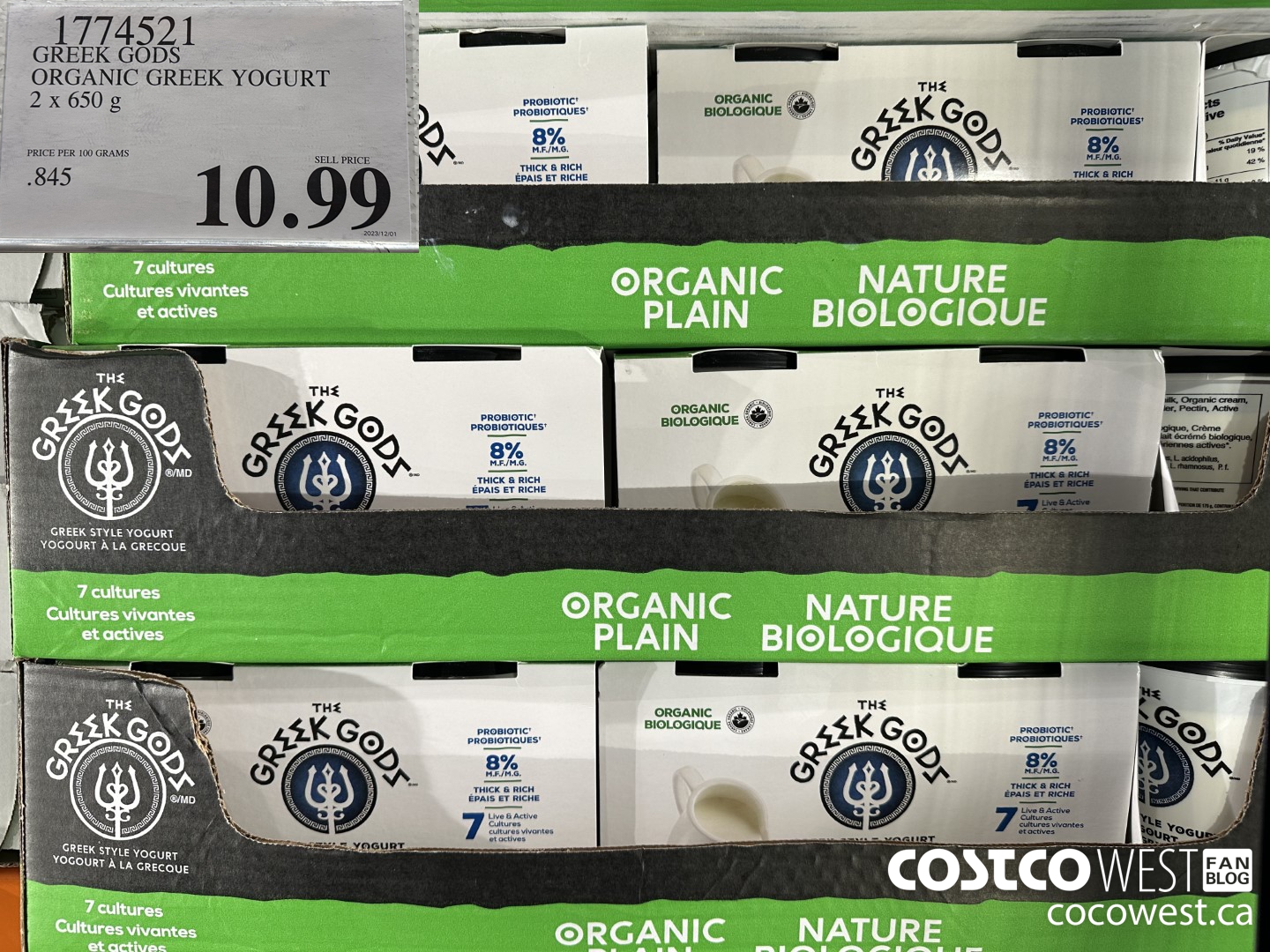 1774521 GREEK GODS ORGANIC GREEK YOGURT 2 X 650G $10.99