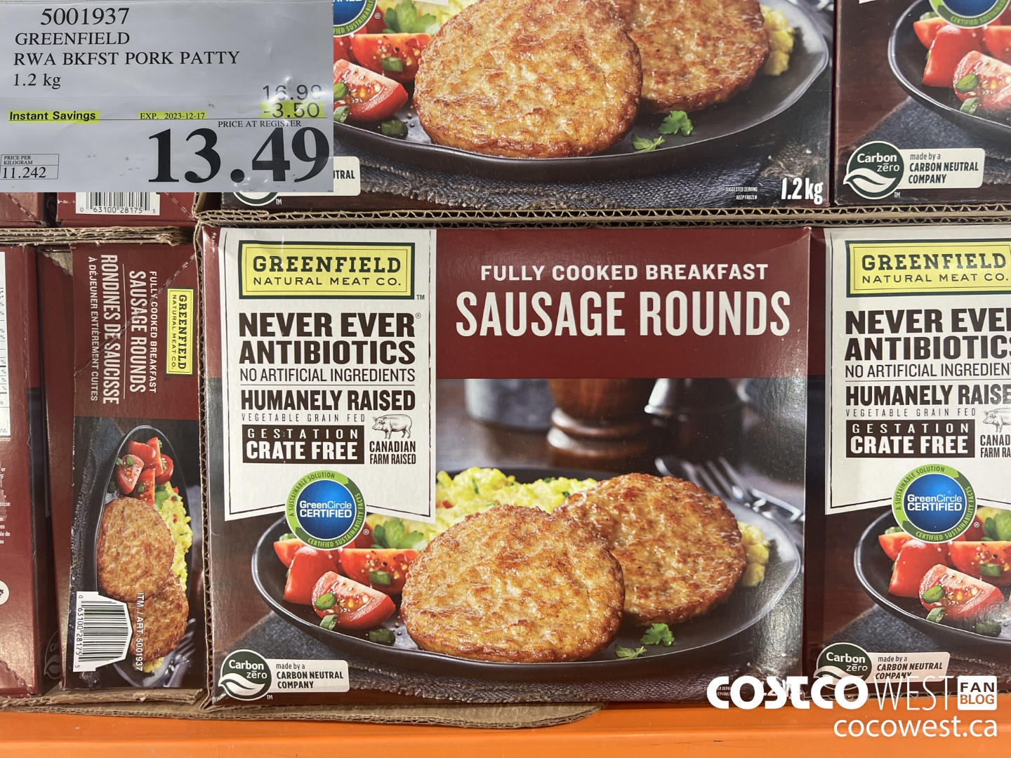 5001937 GREENFIELD RWA BKFST PORK PATTY 1.2 kg ($3.50 INSTANT SAVINGS EXPIRES ON 2023-12-17) $13.49