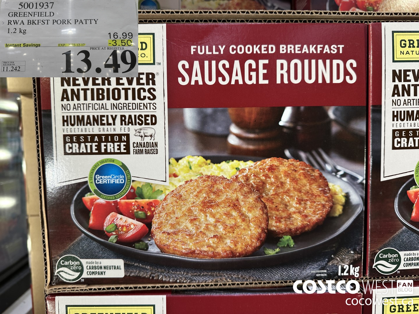 5001937 GREENFIELD RWA BKFST PORK PATTY 1.2 kg ($3.50 INSTANT SAVINGS EXPIRES ON 2023-12-17) $13.49