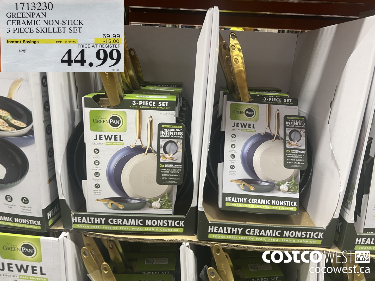 1713230 GREENPAN CERAMIC NON-STICK 3-PIECE SKILLET SET ($15.00 INSTANT SAVINGS EXPIRES ON 2023-12-17) $44.99