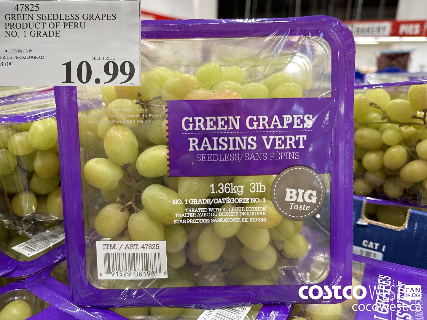 47825 GREEN SEEDLESS GRAPES PRODUCT OF PERU NO. 1 GRADE $10.99