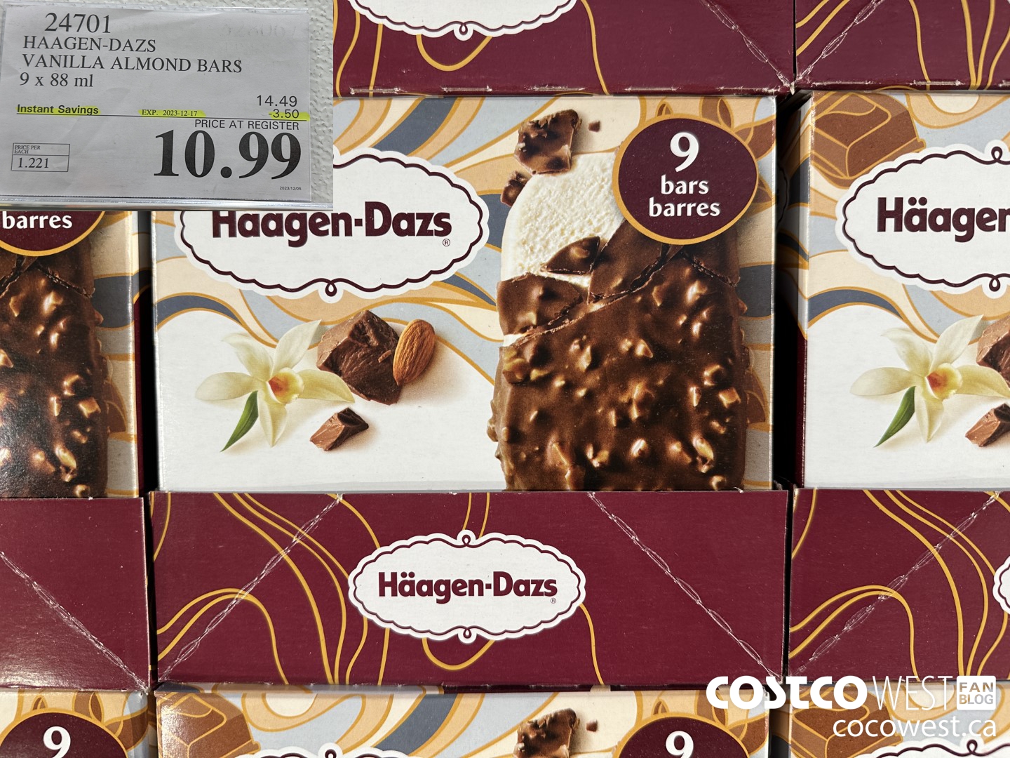 24701 HAAGEN-DAZS ICE CREAM BARS 9 x 88 ml ($3.50 INSTANT SAVINGS EXPIRES ON 2023-12-17) $10.99