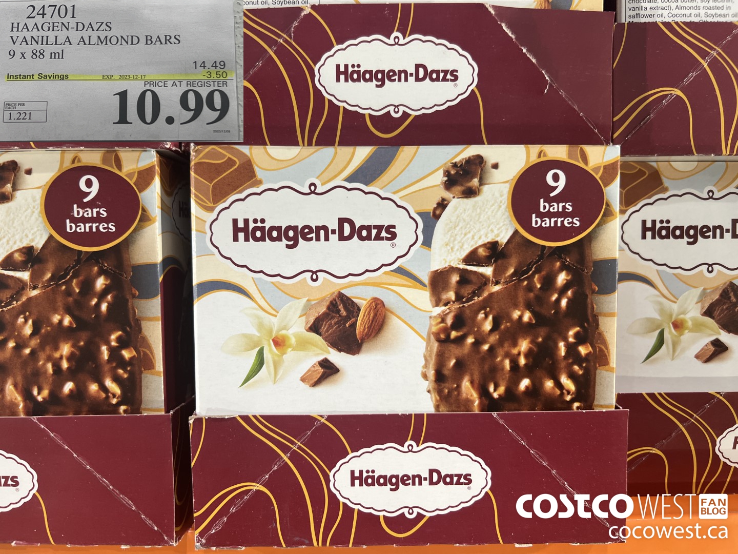 24701 HAAGEN-DAZS ICE CREAM BARS 9 x 88 ml ($3.50 INSTANT SAVINGS EXPIRES ON 2023-12-17) $10.99