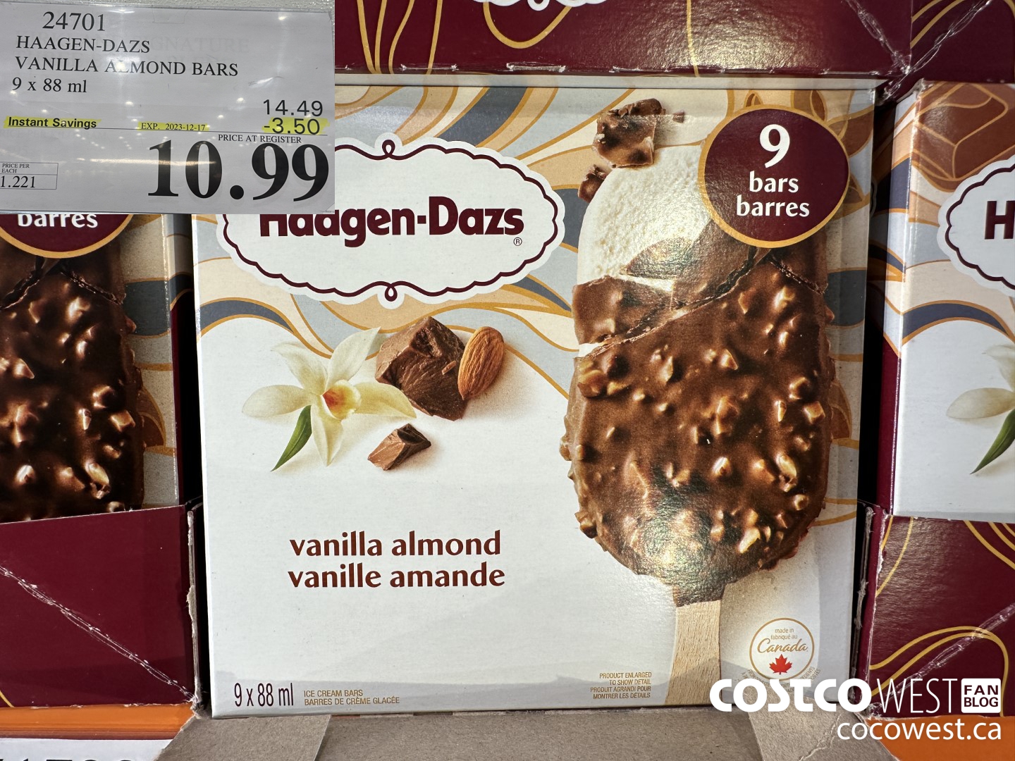 24701 HAAGEN-DAZS ICE CREAM BARS 9 x 88 ml ($3.50 INSTANT SAVINGS EXPIRES ON 2023-12-17) $10.99