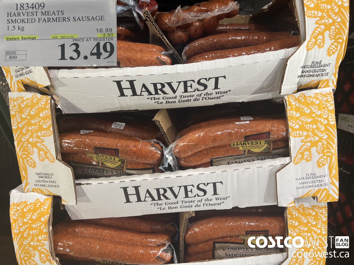 183409 HARVEST MEATS SMOKED FARMERS SAUSAGE 1.5 kg ($3.50 INSTANT SAVINGS EXPIRES ON 2023-12-24) $13.49
