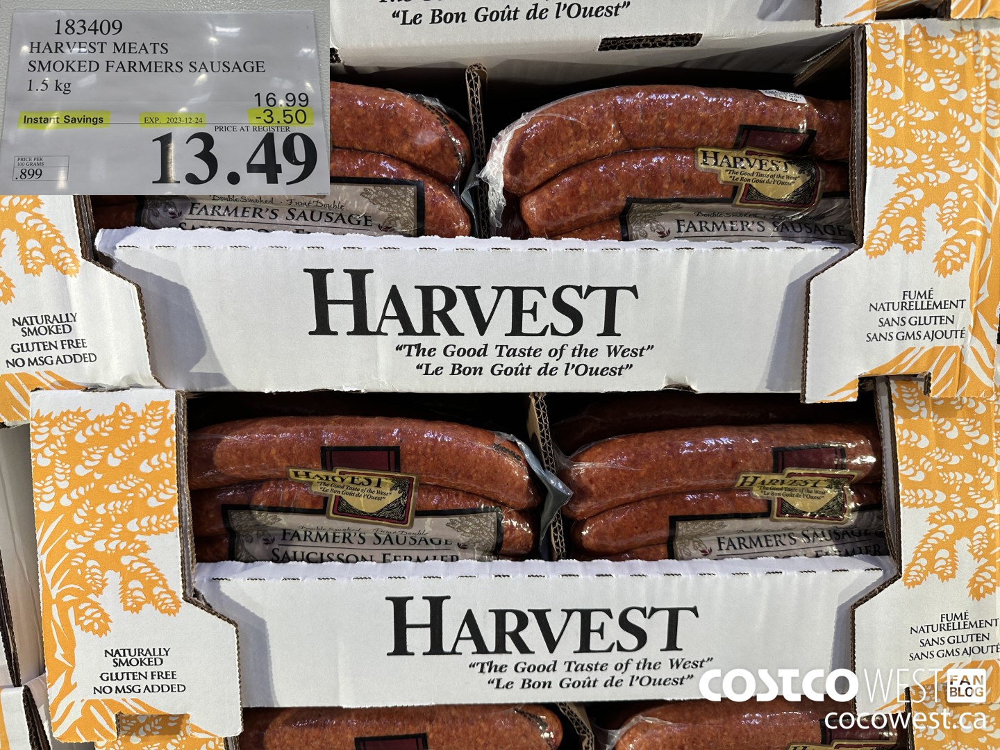 183409 HARVEST MEATS SMOKED FARMERS SAUSAGE 1.5 kg ($3.50 INSTANT SAVINGS EXPIRES ON 2023-12-24) $13.49