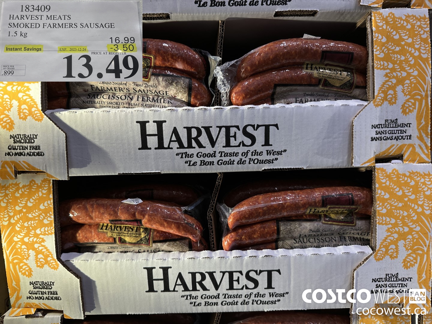 183409 HARVEST MEATS SMOKED FARMERS SAUSAGE 1.5 kg ($3.50 INSTANT SAVINGS EXPIRES ON 2023-12-24) $13.49