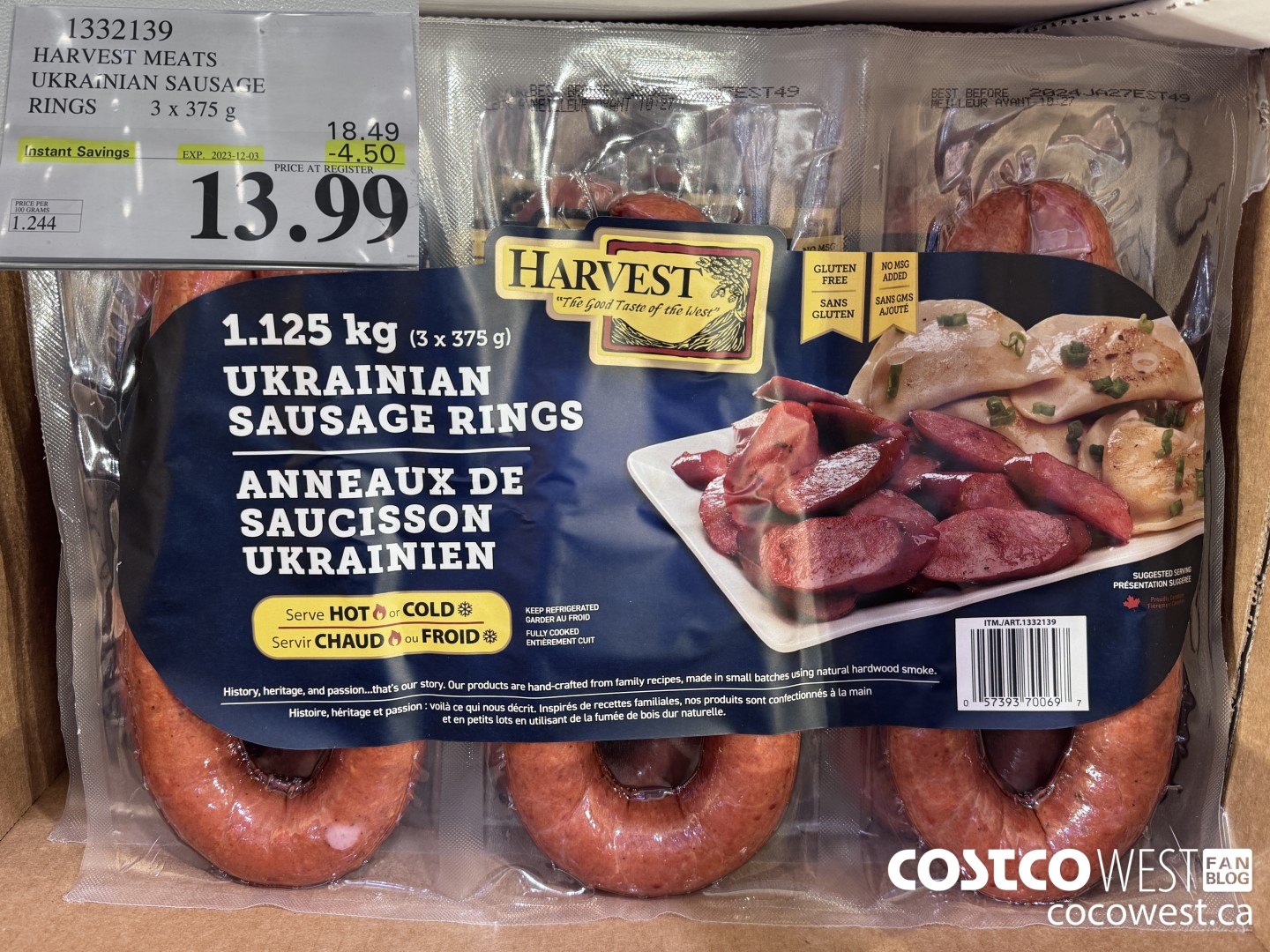 1332139 HARVEST MEATS UKRAINIAN SAUSAGE RINGS 3 x 375g ($4.50 INSTANT SAVINGS EXPIRES ON 2023-12-03) $13.99