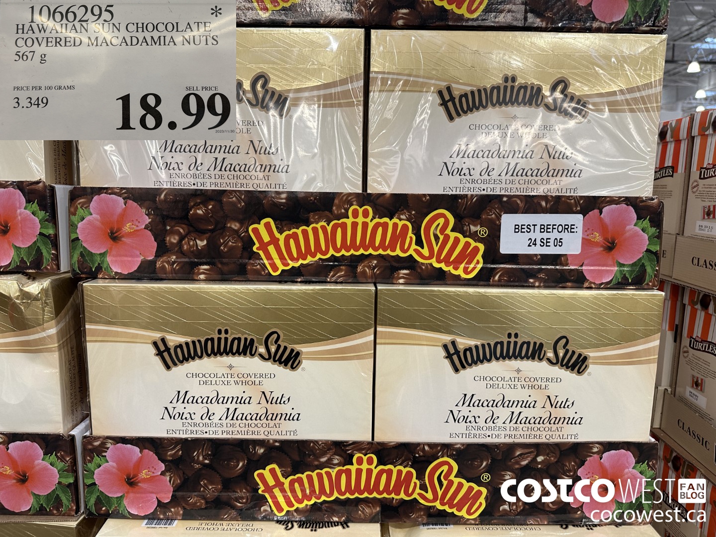 1066295 HAWAIIAN SUN CHOCOLATE COVERED MACADAMIA NUTS 567 g $18.99