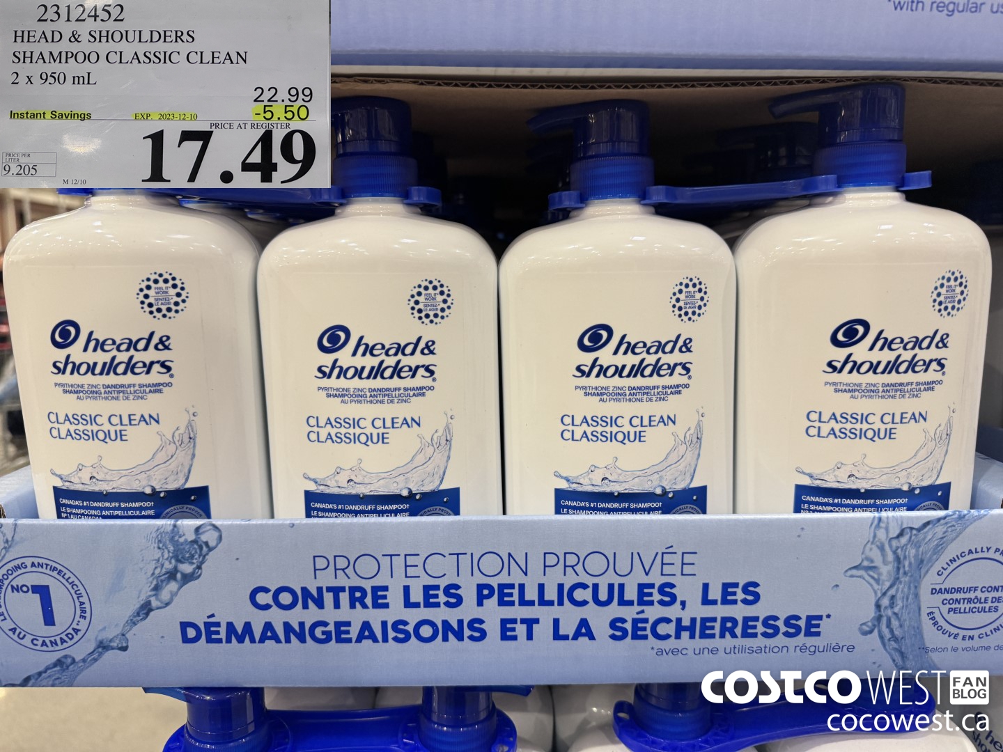 2312452 HEAD & SHOULDERS SHAMPOO CLASSIC CLEAN 2 X 950 ML ($5.50 INSTANT SAVINGS EXPIRES ON 2023-12-10) $17.49