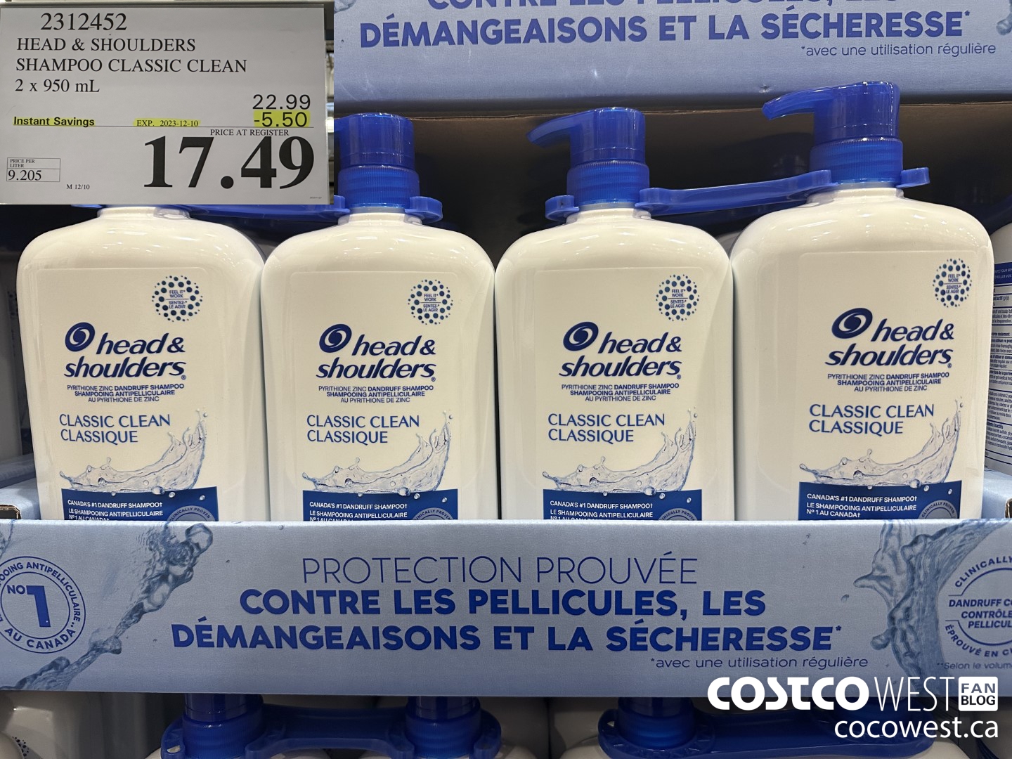 2312452 HEAD & SHOULDERS SHAMPOO CLASSIC CLEAN 2 X 950 ML ($5.50 INSTANT SAVINGS EXPIRES ON 2023-12-10) $17.49