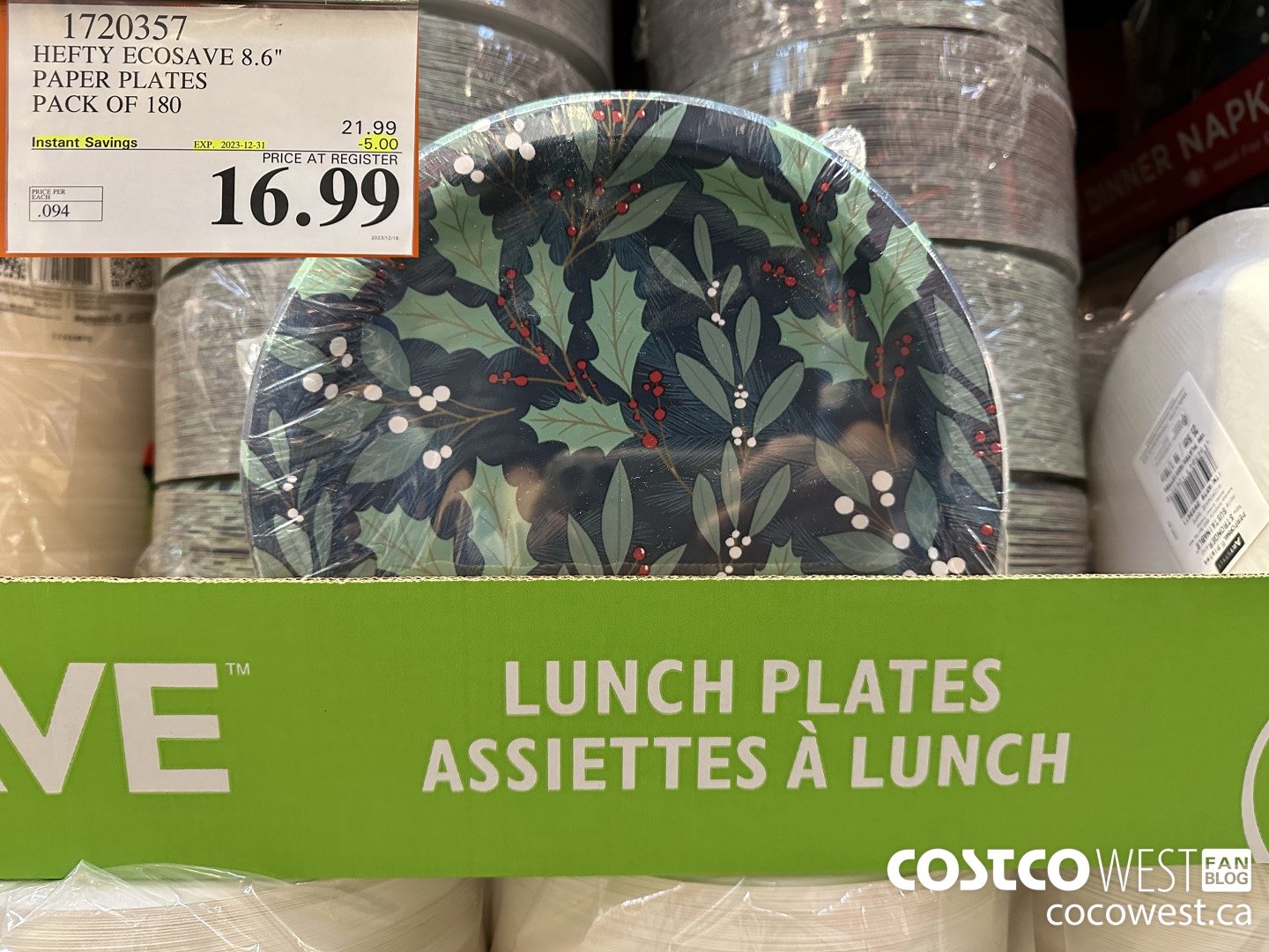 1720357 HEFTY ECOSAVE PAPER PLATES PACK OF 180 ($5.00 INSTANT SAVINGS EXPIRES ON 2023-12-31) $16.99