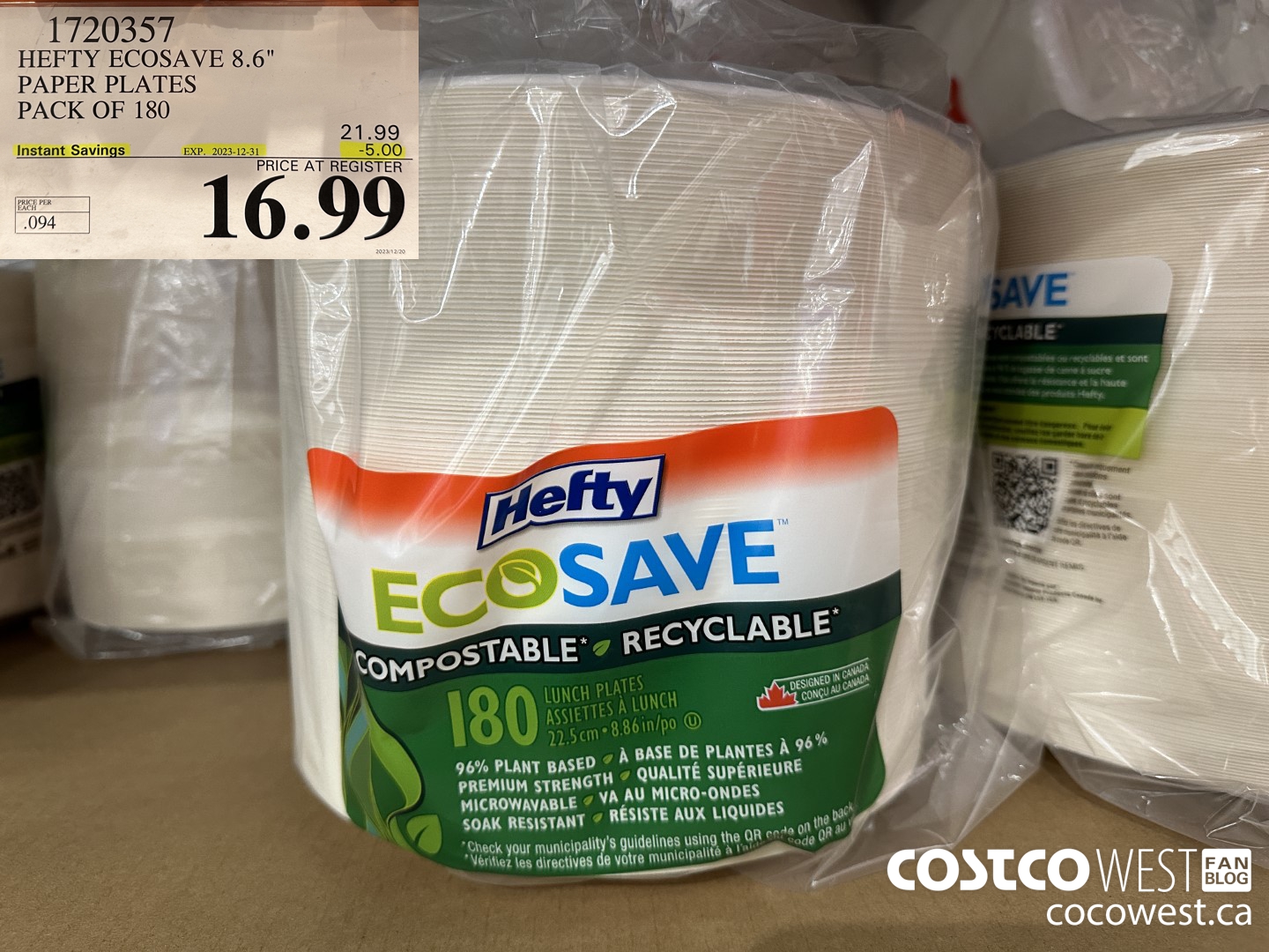 1720357 HEFTY ECOSAVE PAPER PLATES PACK OF 180 ($5.00 INSTANT SAVINGS EXPIRES ON 2023-12-31) $16.99