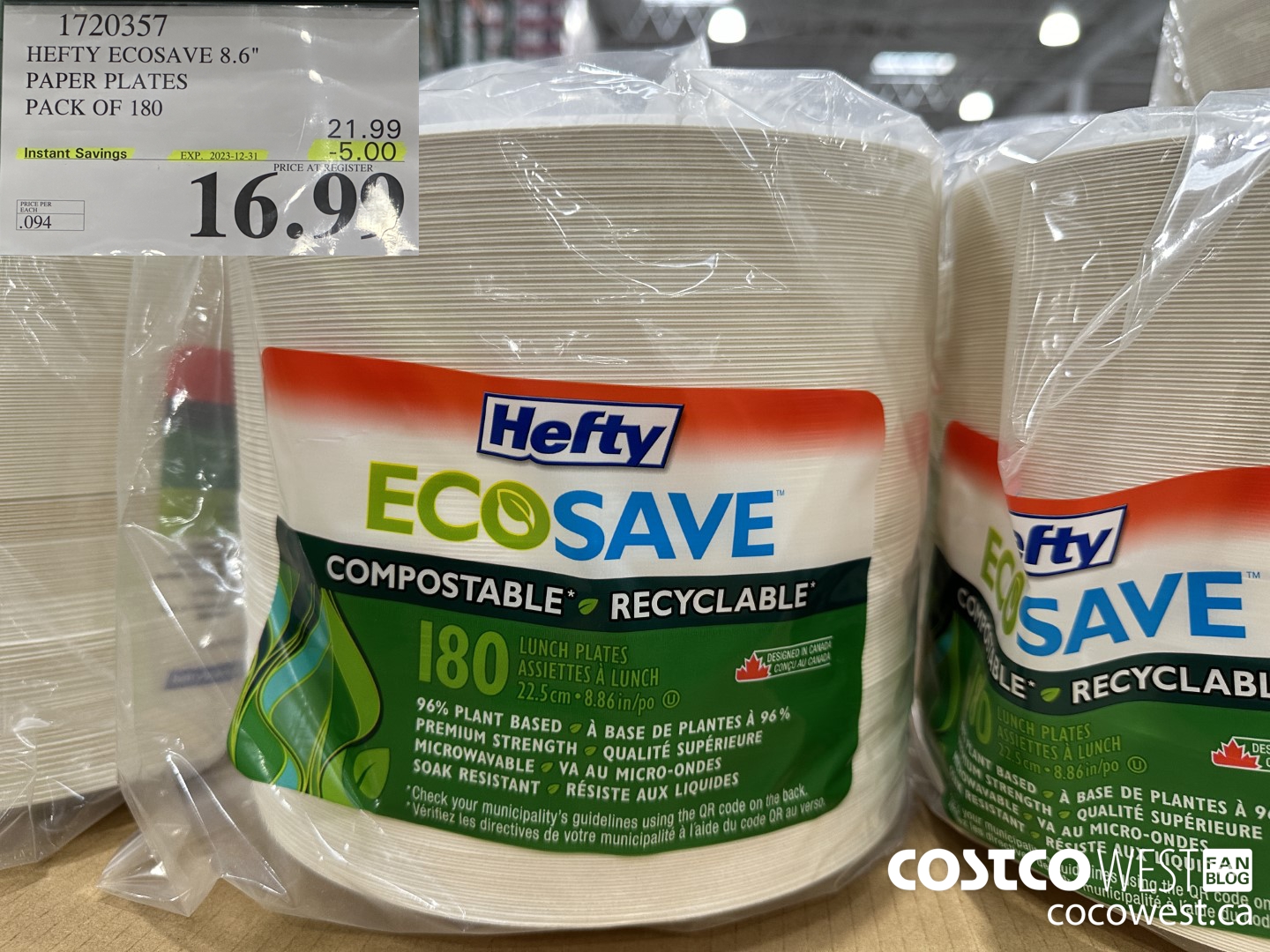 1720357 HEFTY ECOSAVE PAPER PLATES PACK OF 180 ($5.00 INSTANT SAVINGS EXPIRES ON 2023-12-31) $16.99