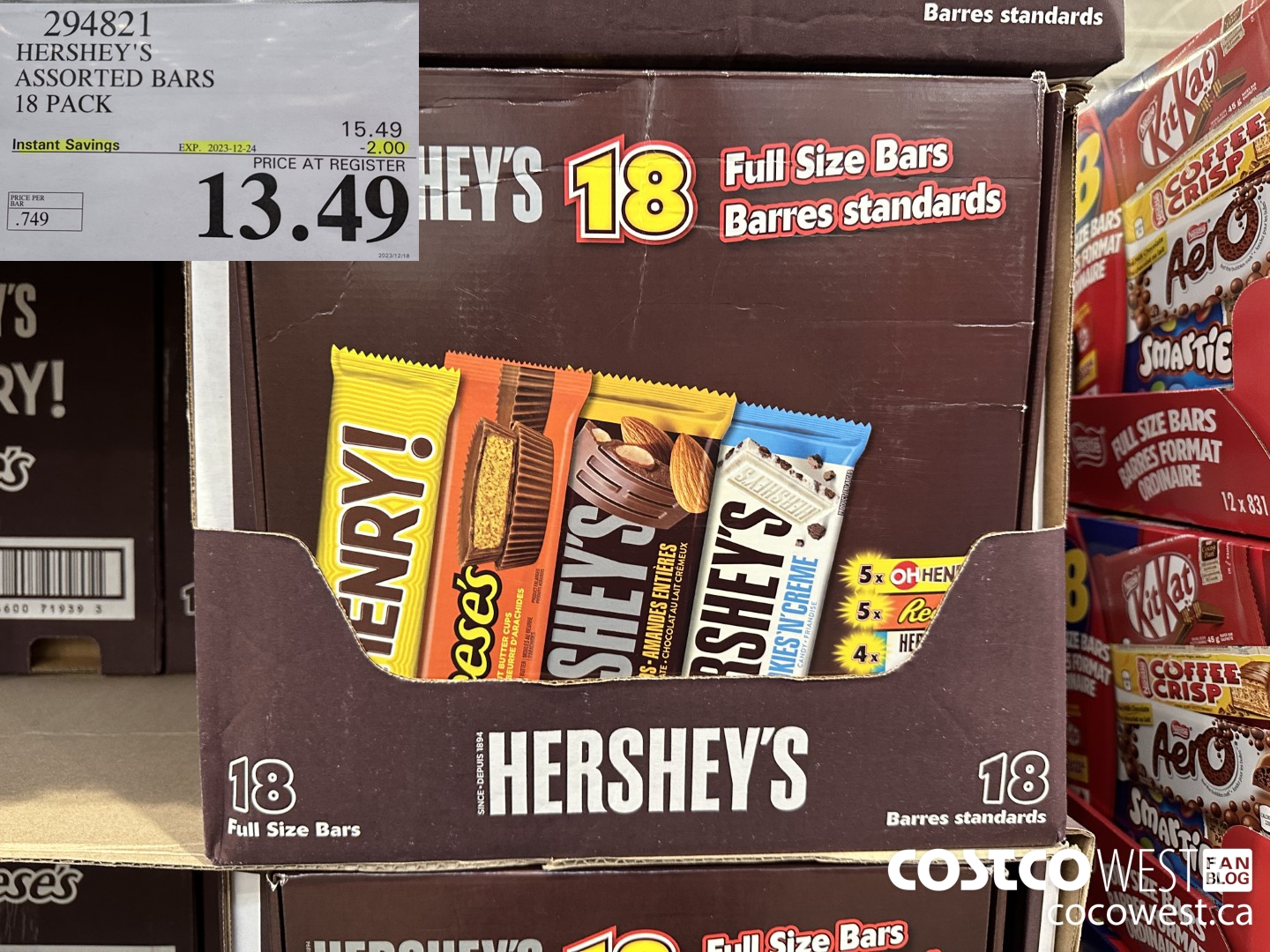 294821 HERSHEY'S ASSORTED BARS 18 PACK ($2.00 INSTANT SAVINGS EXPIRES ON 2023-12-24) $13.49