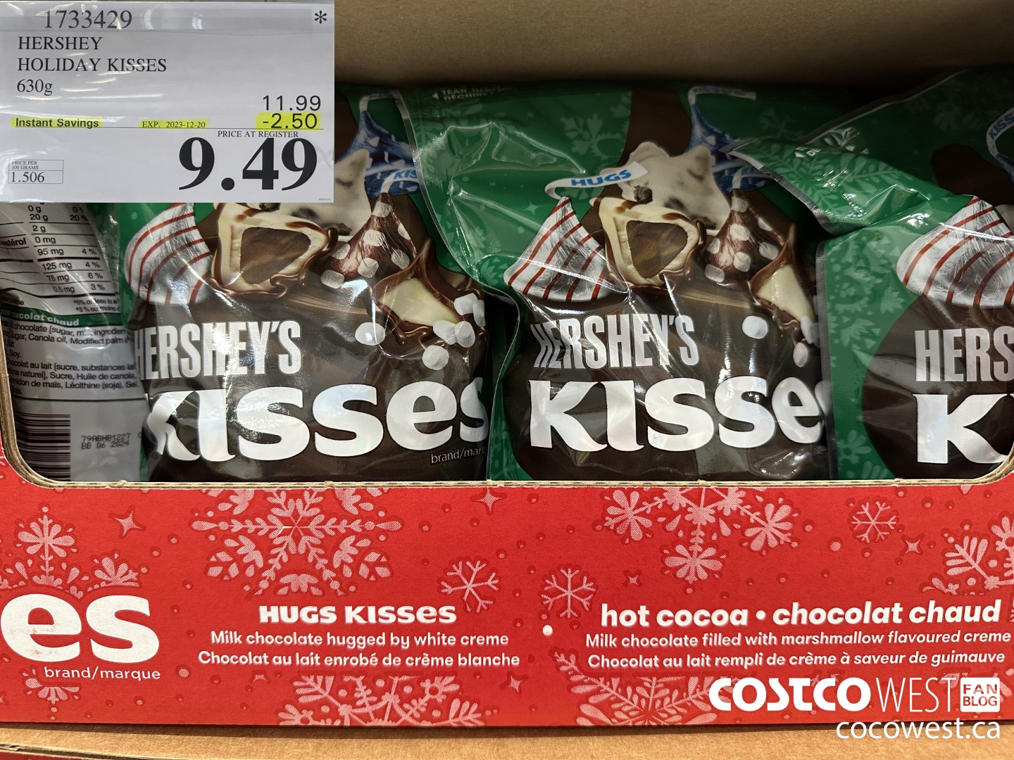 1733429 HERSHEY HOLIDAY KISSES 630G ($2.50 INSTANT SAVINGS EXPIRES ON 2023-12-20) $9.49