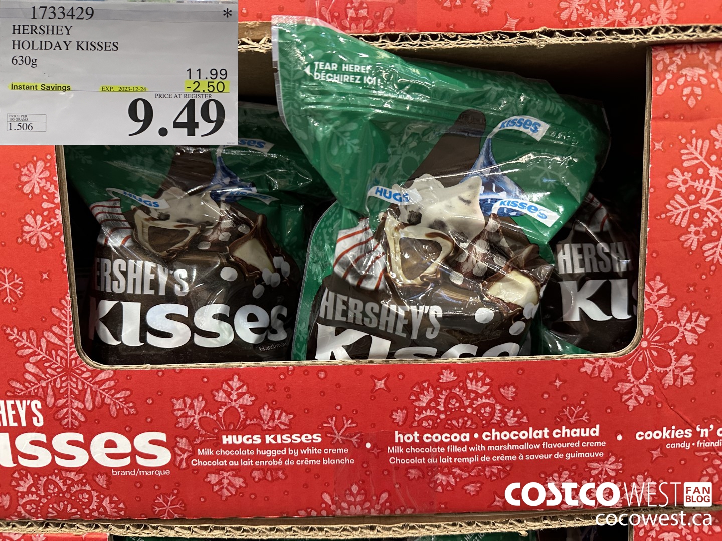 1733429 HERSHEY HOLIDAY KISSES 630G ($2.50 INSTANT SAVINGS EXPIRES ON 2023-12-24) $9.49