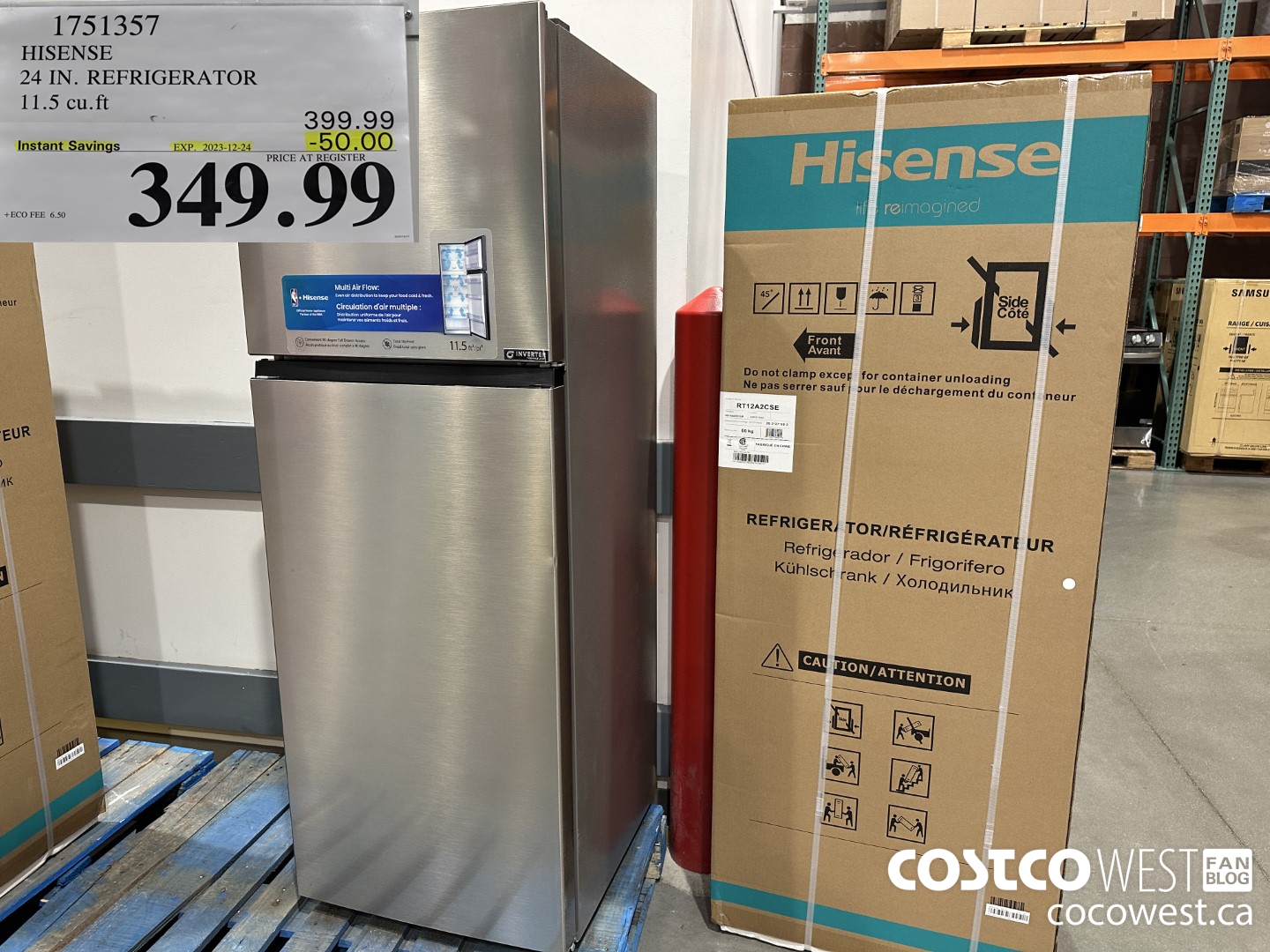 1751357 HISENSE 24 IN. REFRIGERATOR 11.5 CUFT ($50.00 INSTANT SAVINGS EXPIRES ON 2023-12-24) $349.99