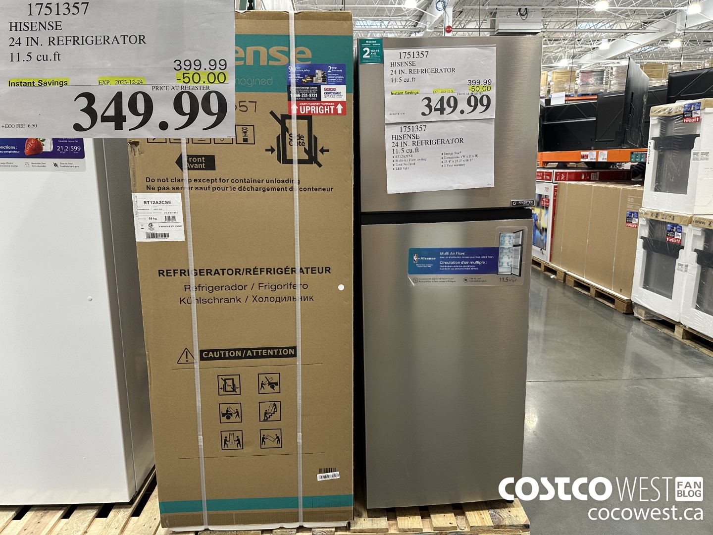 1751357 HISENSE 24 IN. REFRIGERATOR 11.5 CUFT ($50.00 INSTANT SAVINGS EXPIRES ON 2023-12-24) $349.99